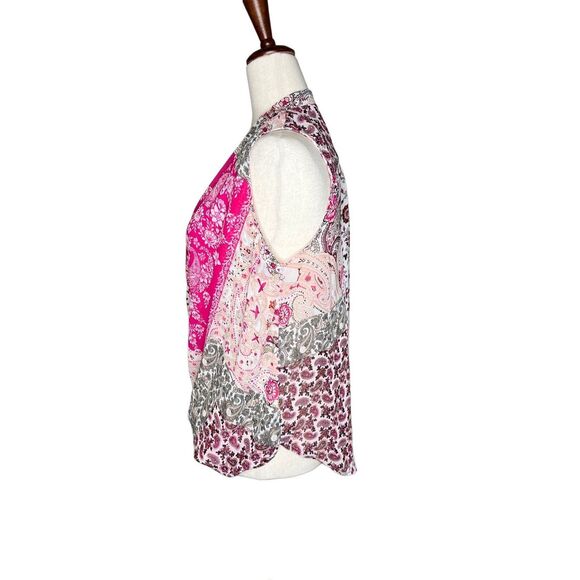 New York & Company top women’s small pink floral paisley faux wrap sleeveless - Picture 2 of 7